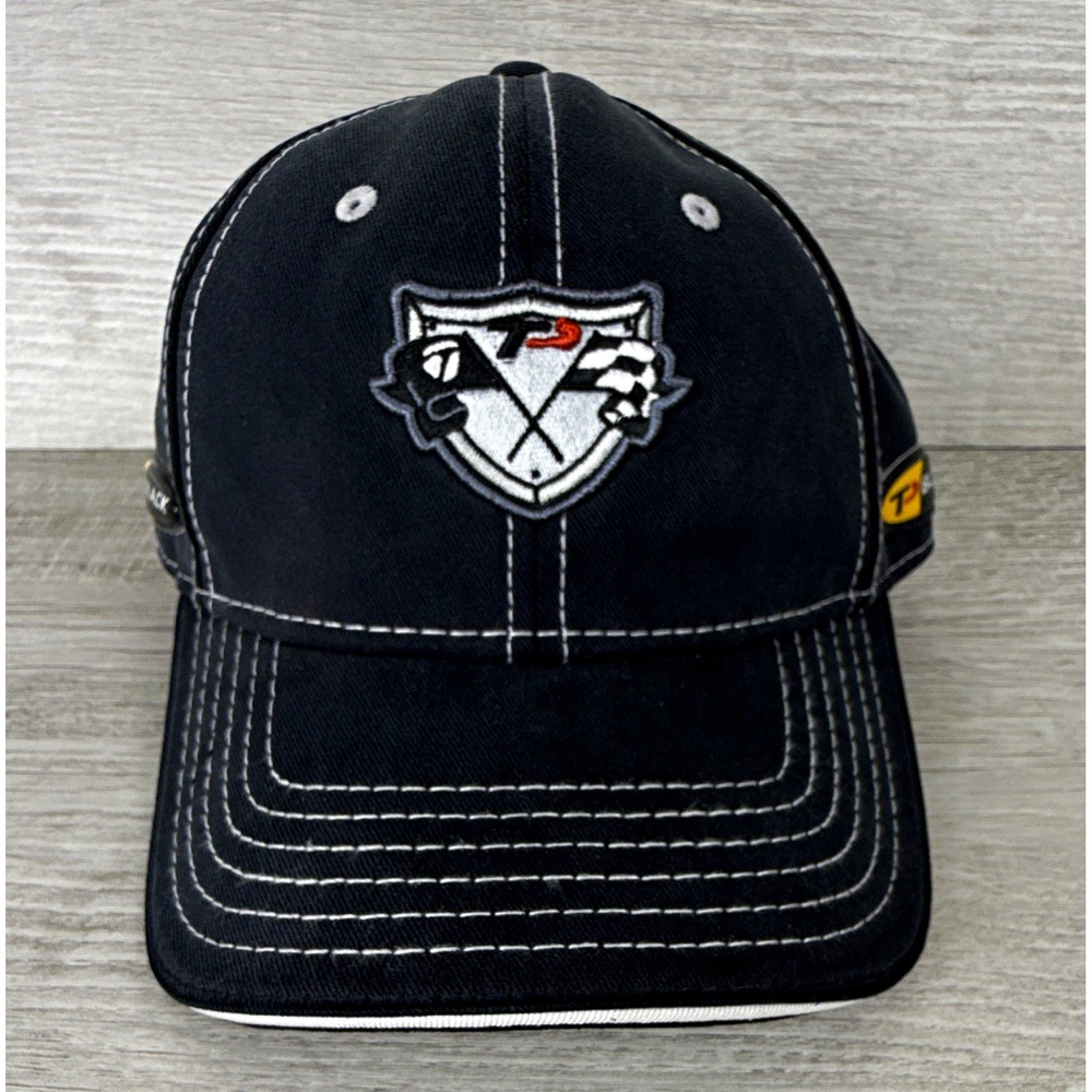 TaylorMade TP Black Golf Hat Black White Embroidered Crest Adjustable Cap